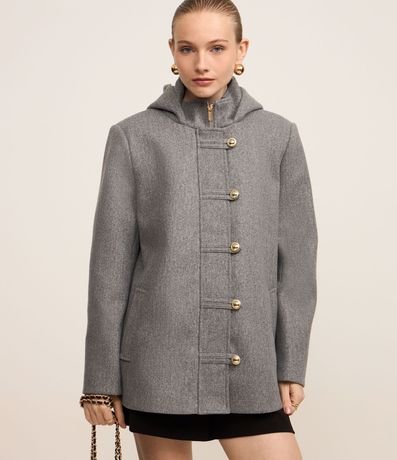 Saco en Polivelour con Capucha y Abotonado Traspasado 3