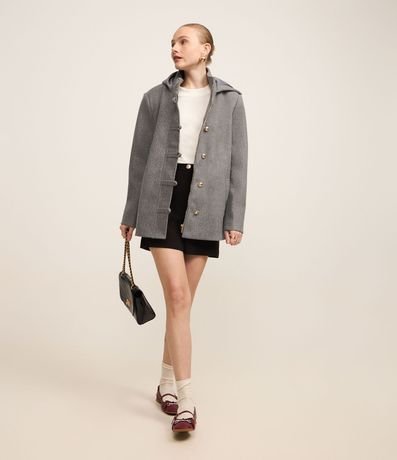 Saco en Polivelour con Capucha y Abotonado Traspasado 4