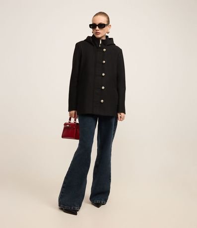 Saco en Polivelour con Capucha y Abotonado Traspasado 2