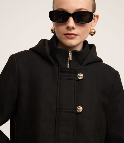 Saco en Polivelour con Capucha y Abotonado Traspasado 3