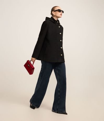 Saco en Polivelour con Capucha y Abotonado Traspasado 4