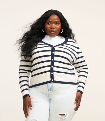 Cardigan en Punto Leve Listrado Curve & Plus Size