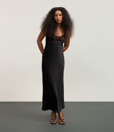 Vestido New Midi en Satén con Detalle de Encaje en el  Busto 4