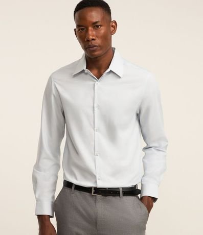 Camisa Regular en Microfibra con Cuello Inglés y Manga Larga
