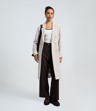 Saco Largo en Polivelour con Botones y Bolsillos Delanteros