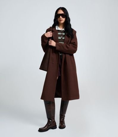 Saco Largo en Polivelour con Botones y Bolsillos Delanteros