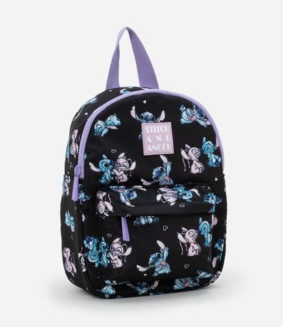 Mochila Infantil con Pequeño Bolsillo y Estampa Stitch y Angel - Talle único