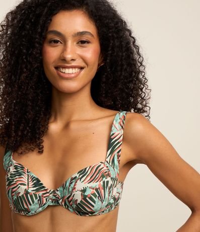 Bikini Top Media Copa en Microfibra con Follajes Estampados 4
