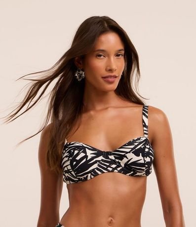 Bikini Top Media Copa en Microfibra con Follajes Estampadas