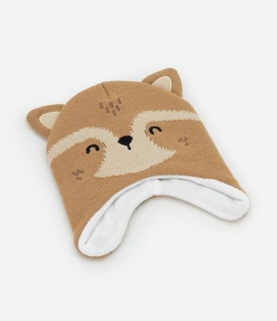 Gorro Infantil en Punto con Orejitas y Estampa Zorro - Talle único