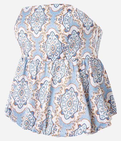 Blusa Globo sin Breteles en Tela Satinada con Estampa Abstracta 5