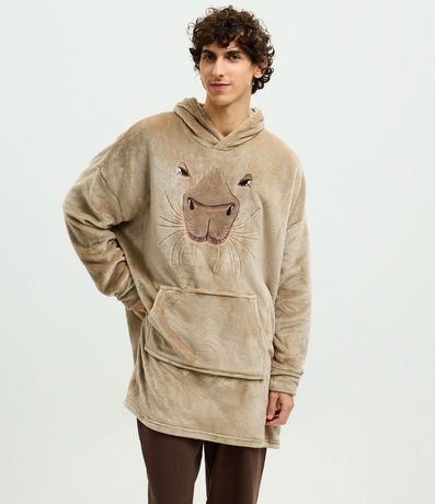 Pijama saco en Fleece con Capucha y Estampa Capivara