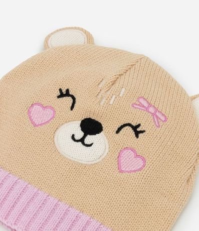 Gorro Infantil de Tejido de Punto con Bordado de Buhito y Orejitas 3D – Talle U 2