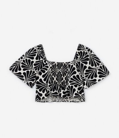 Blusa Cropped Viscolino Estampa Abstracta Curve & Plus Size 6