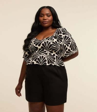 Blusa Cropped Viscolino Estampa Abstracta Curve & Plus Size