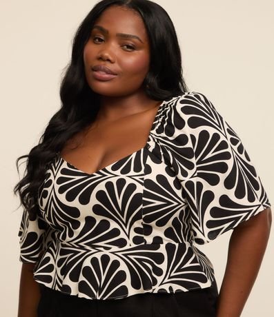 Blusa Cropped Viscolino Estampa Abstracta Curve & Plus Size 4
