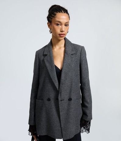 Blazer alargado en Polivelour de Cuadros con Botones