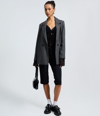 Blazer alargado en Polivelour de Cuadros con Botones 3