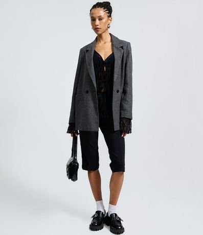 Blazer alargado en Polivelour de Cuadros con Botones 2