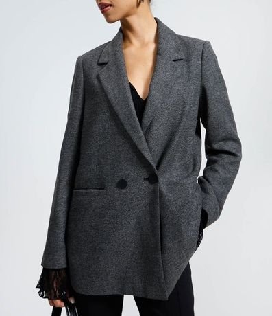 Blazer alargado en Polivelour de Cuadros con Botones 3