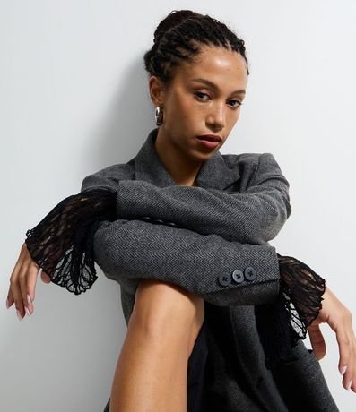 Blazer alargado en Polivelour de Cuadros con Botones 4