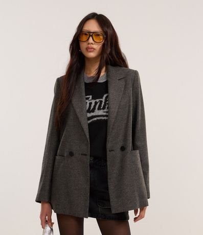Blazer alargado en Polivelour de Cuadros con Botones