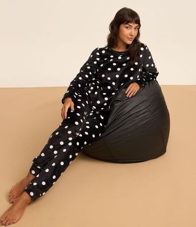 Pijama Largo en Fleece con Estampa de Lunares