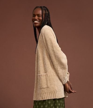 Cardigan Alargado en Chenille Canalé con Bolsillos Delanteros 4