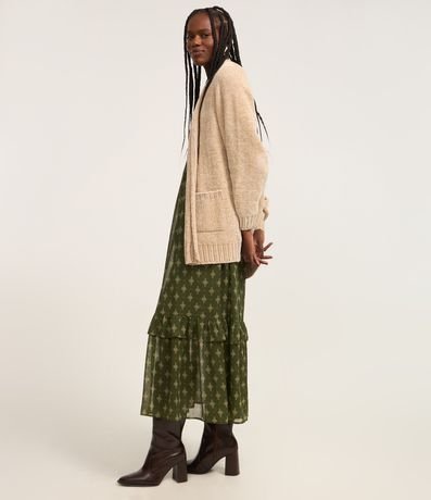 Cardigan Alargado en Chenille Canalé con Bolsillos Delanteros 2