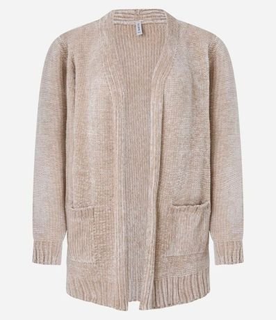 Cardigan Alargado en Chenille Canalé con Bolsillos Delanteros 5
