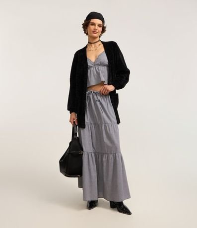 Cardigan Alargado en Chenille Canalé con Bolsillos Delanteros