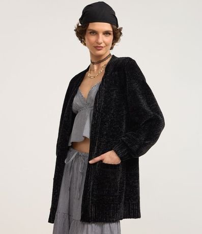 Cardigan Alargado en Chenille Canalé con Bolsillos Delanteros 2