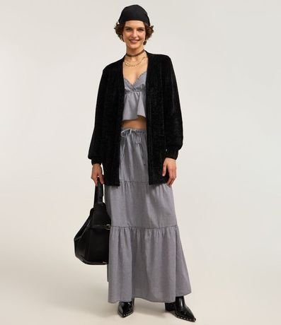 Cardigan Alargado en Chenille Canalé con Bolsillos Delanteros 4