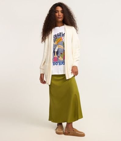 Cardigan Alargado en Chenille Canalé con Bolsillos Delanteros 2