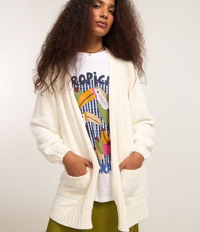 Cardigan Alargado en Chenille Canalé con Bolsillos Delanteros 3