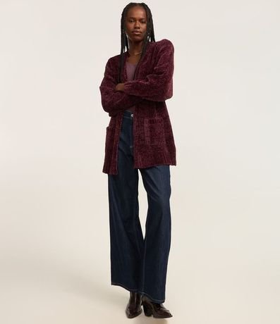 Cardigan Alargado en Chenille Canalé con Bolsillos Delanteros 2