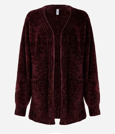 Cardigan Alargado en Chenille Canalé con Bolsillos Delanteros 4