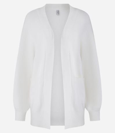 Cardigan alargado en Punto con Bolsillos y Manga Abullonada