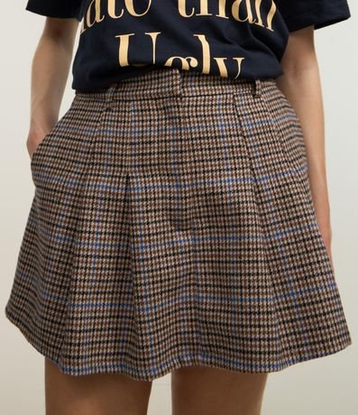 Short Pollera Plissada con Viscosa y Estampa de Cuadros 3