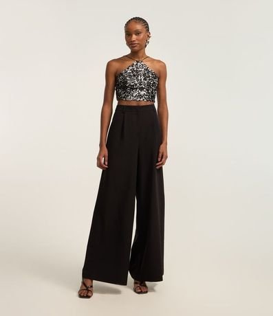 Pantalón Pantalona en Crepé con Bolsos