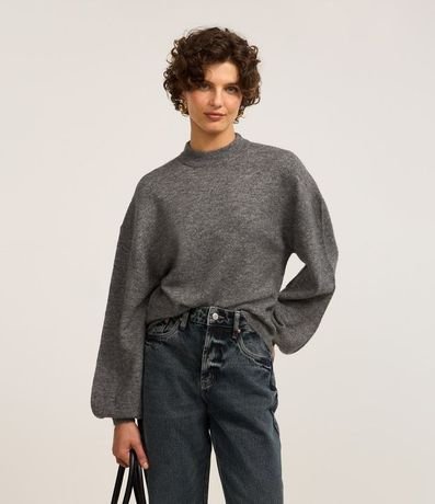 Suéter Corto en Punto con Cuello Alto