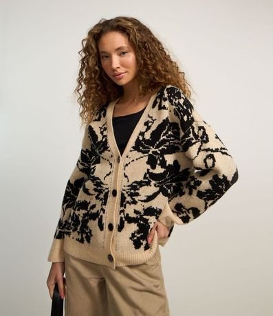 Cardigan Alargado en Punto Floral 1