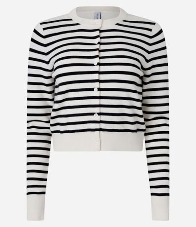 Cardigan Corto en Punto Listrado y Botones Delanteros