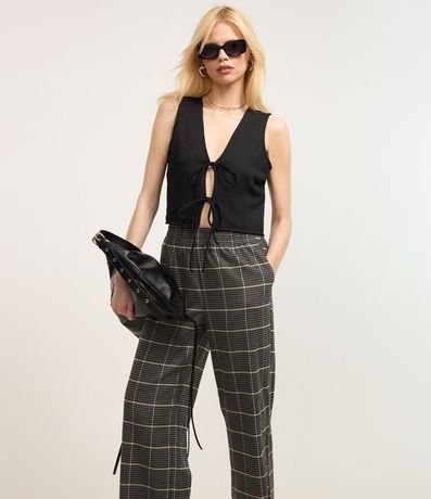 Pantalón Pantalona en Polivelour Flanelado y Estampada de Cuadros 2