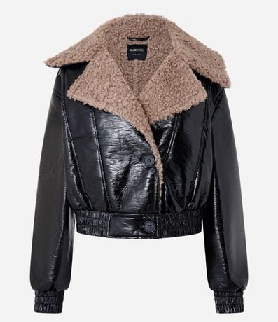 Campera Biker en PU con Efecto Barnizado y Pelitos 5