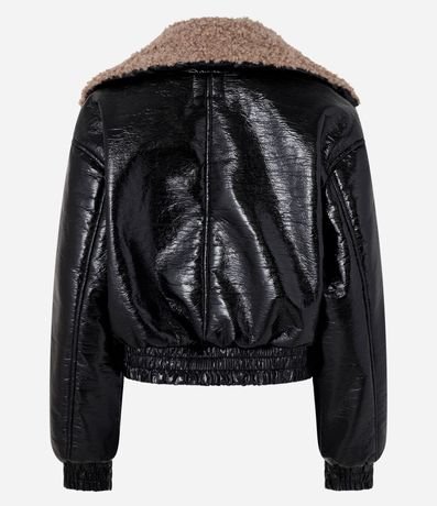 Campera Biker en PU con Efecto Barnizado y Pelitos 7