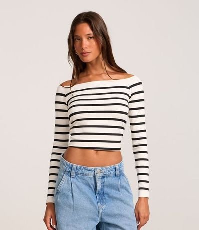 Blusa en Poliamida Seamless Rayada y con Escote Hombro a Hombro