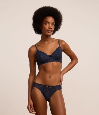 Bombacha Bikini Hilo en Encaje Floral con Moña en la Cintura