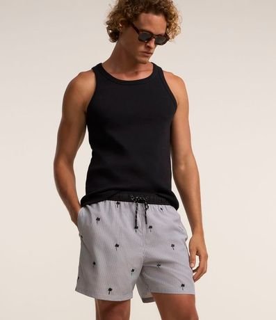 Bermuda en Anaruga con Cintura Elástica Rayas y Bordado de Cocotero 2