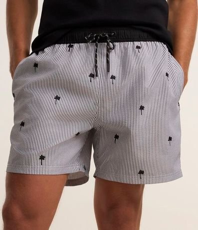 Bermuda en Anaruga con Cintura Elástica Rayas y Bordado de Cocotero 3